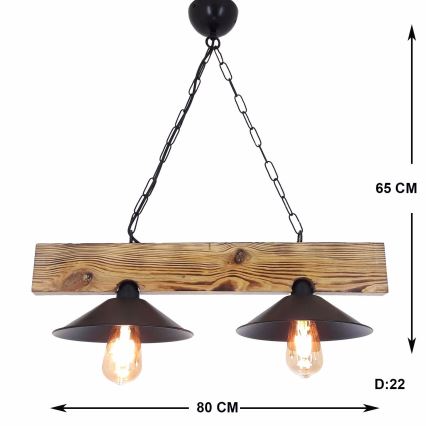 Lámpara colgante con cable HEPSI 2xE27/40W/230V abeto nogal