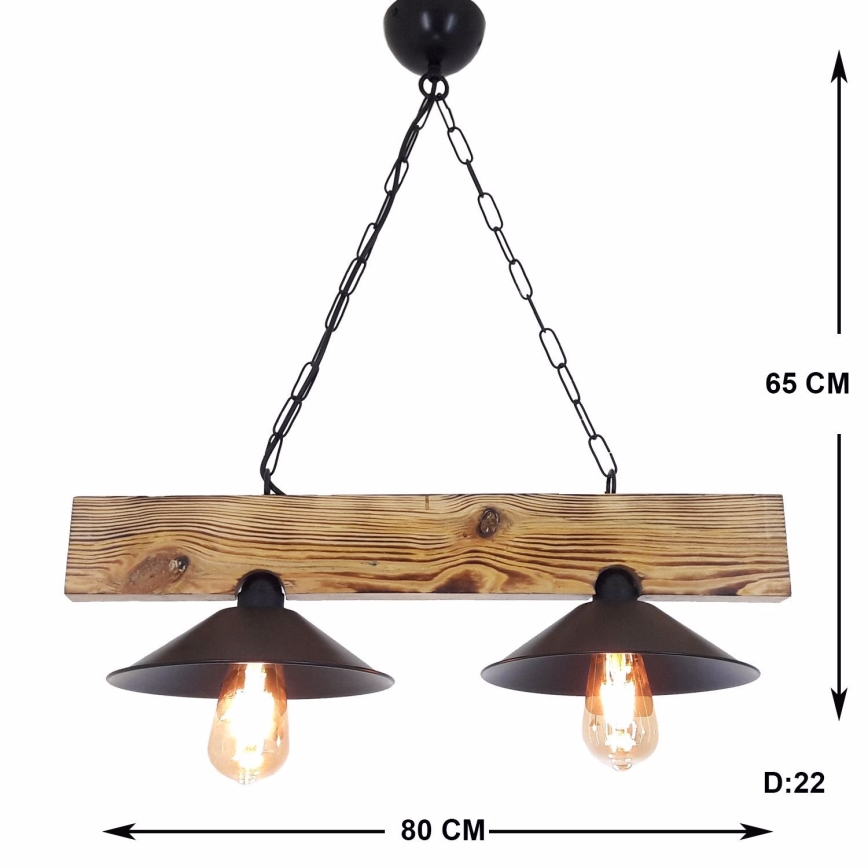 Lámpara colgante con cable HEPSI 2xE27/40W/230V abeto nogal