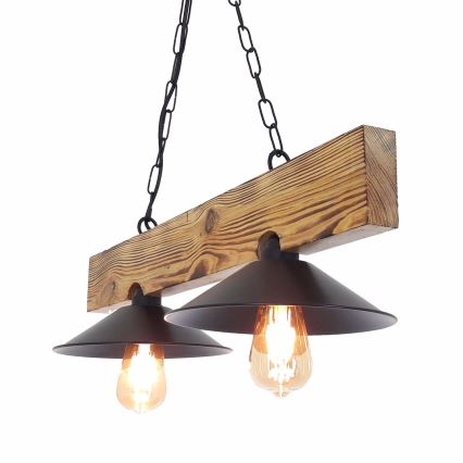 Lámpara colgante con cable HEPSI 2xE27/40W/230V abeto nogal
