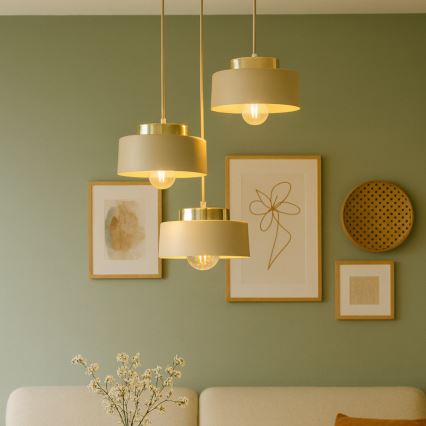 Lámpara colgante con cable IGNIA 3xE27/60W/230V beige/dorado