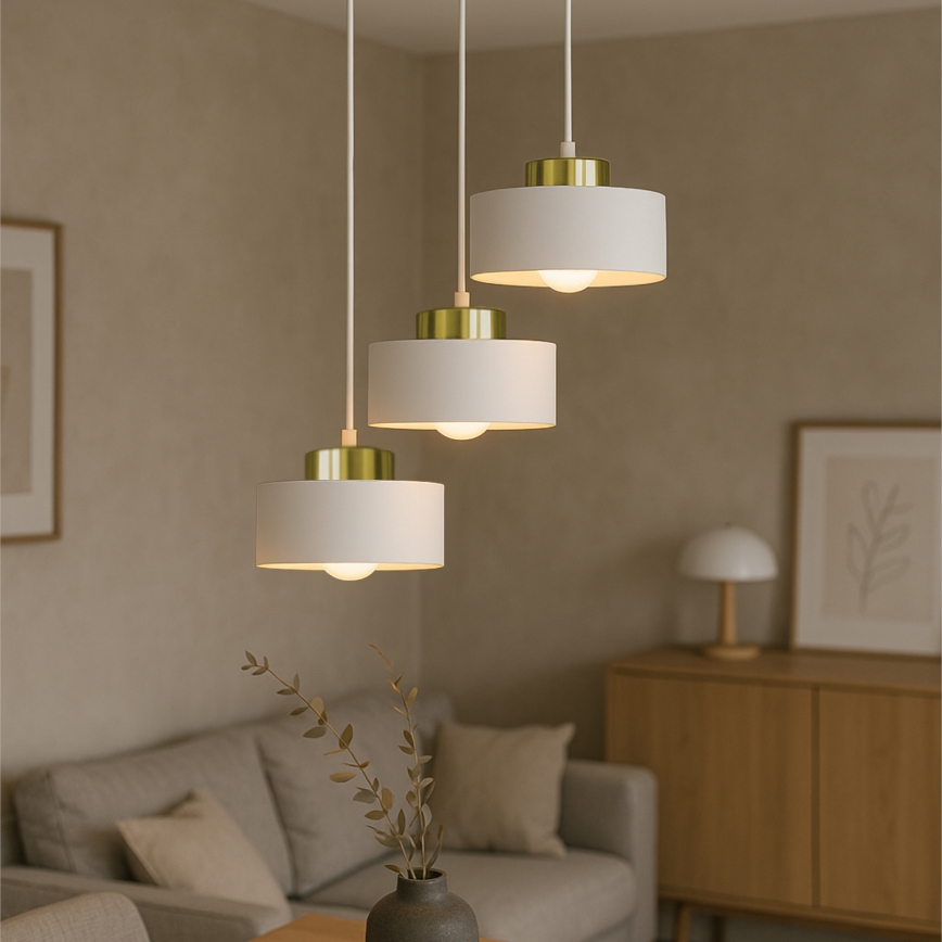 Lámpara colgante con cable IGNIA 3xE27/60W/230V blanca