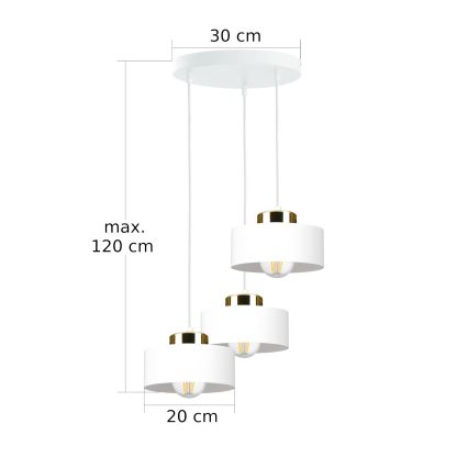 Lámpara colgante con cable IGNIA 3xE27/60W/230V blanca