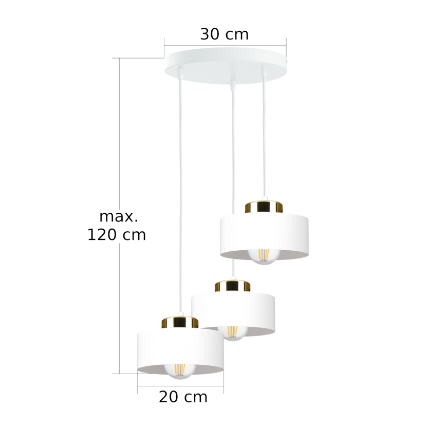 Lámpara colgante con cable IGNIA 3xE27/60W/230V blanca