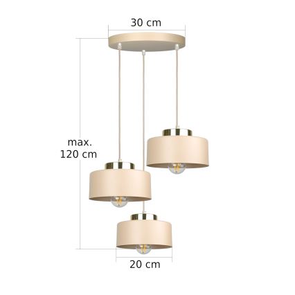 Lámpara colgante con cable IGNIA 3xE27/60W/230V, color taupe