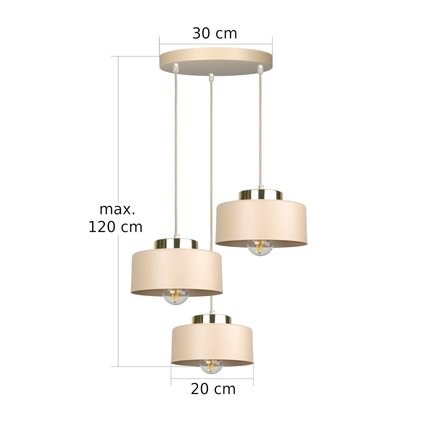 Lámpara colgante con cable IGNIA 3xE27/60W/230V, color taupe