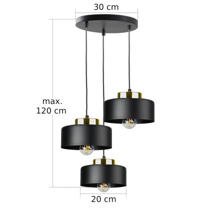 Lámpara colgante con cable IGNIA 3xE27/60W/230V negra