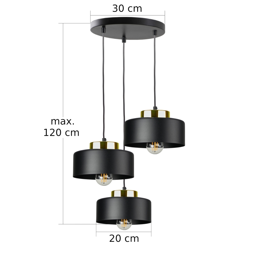 Lámpara colgante con cable IGNIA 3xE27/60W/230V negra