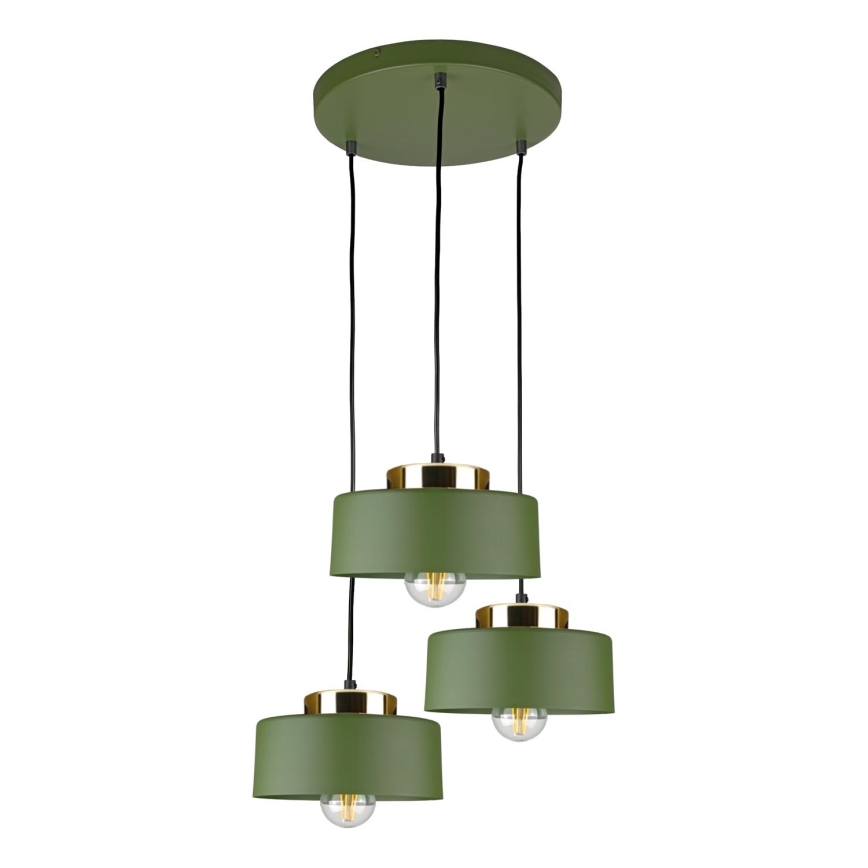 Lámpara colgante con cable IGNIA 3xE27/60W/230V, verde
