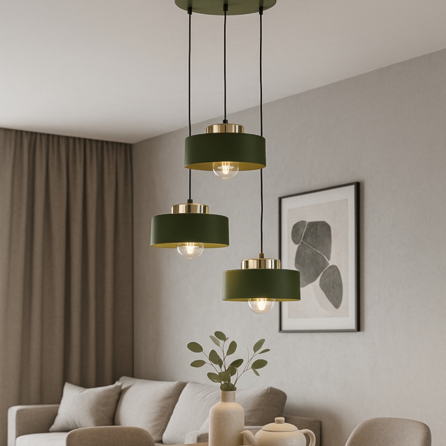 Lámpara colgante con cable IGNIA 3xE27/60W/230V, verde