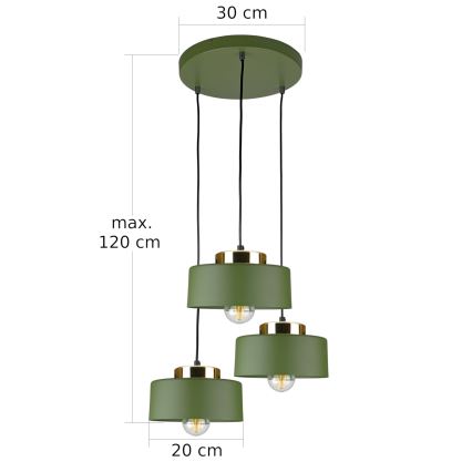 Lámpara colgante con cable IGNIA 3xE27/60W/230V, verde