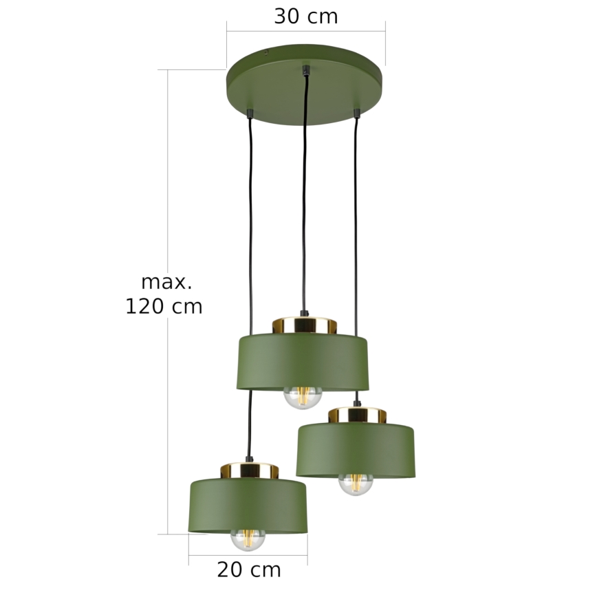 Lámpara colgante con cable IGNIA 3xE27/60W/230V, verde