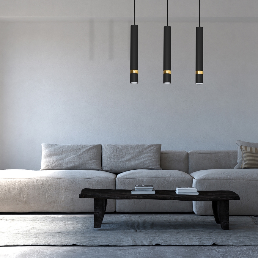 Lámpara colgante con cable JOKER 3xGU10/25W/230V negra/dorada