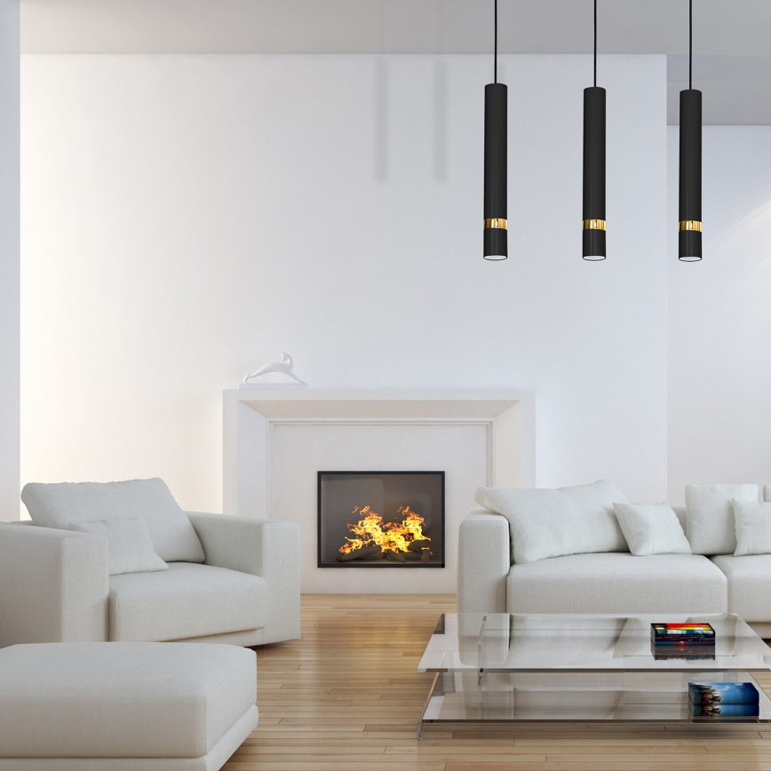 Lámpara colgante con cable JOKER 3xGU10/25W/230V negra/dorada