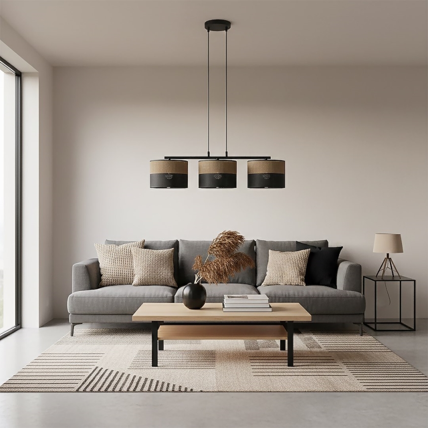 Lámpara colgante con cable KARBON 3xE27/15W/230V negro/marrón