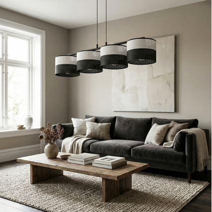 Lámpara colgante con cable KARBON 4xE27/15W/230V negro/gris