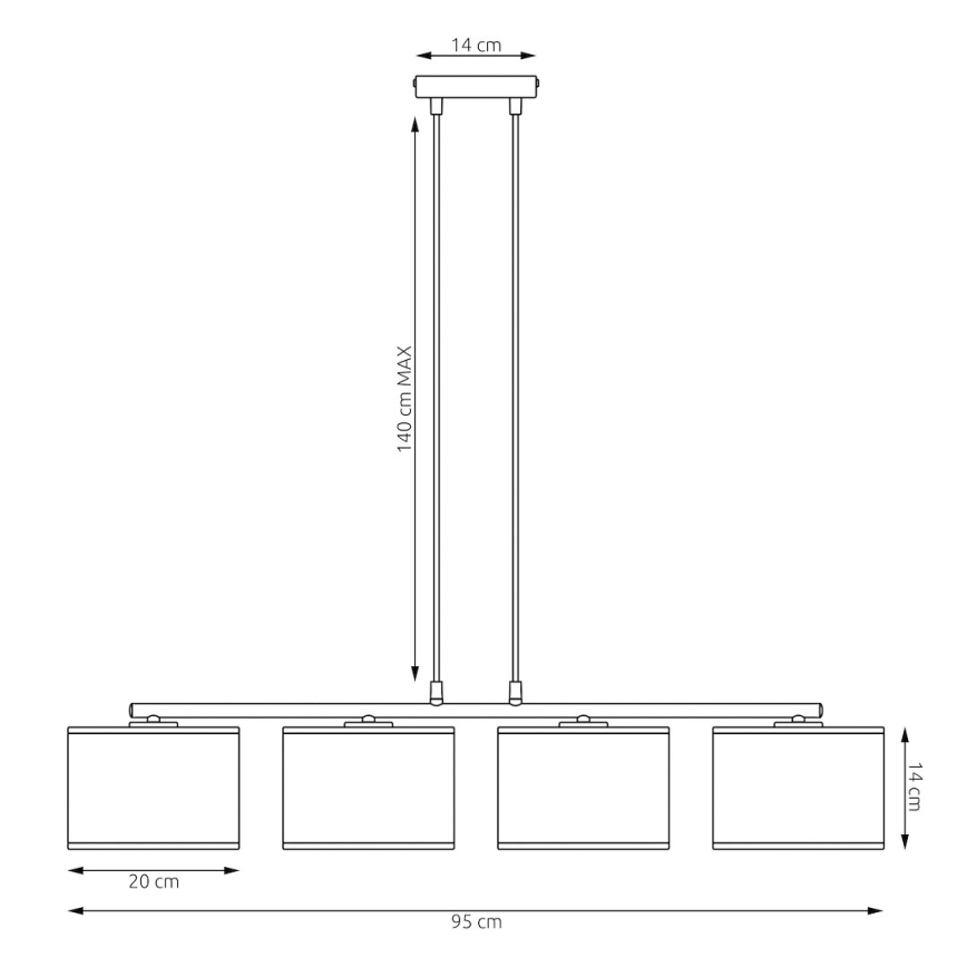 Lámpara colgante con cable KARBON 4xE27/15W/230V negro/gris