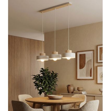 Lámpara colgante con cable KIVI 3xE27/15W/230V blanca