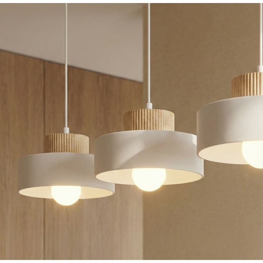 Lámpara colgante con cable KIVI 3xE27/15W/230V blanca