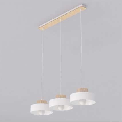 Lámpara colgante con cable KIVI 3xE27/15W/230V blanca