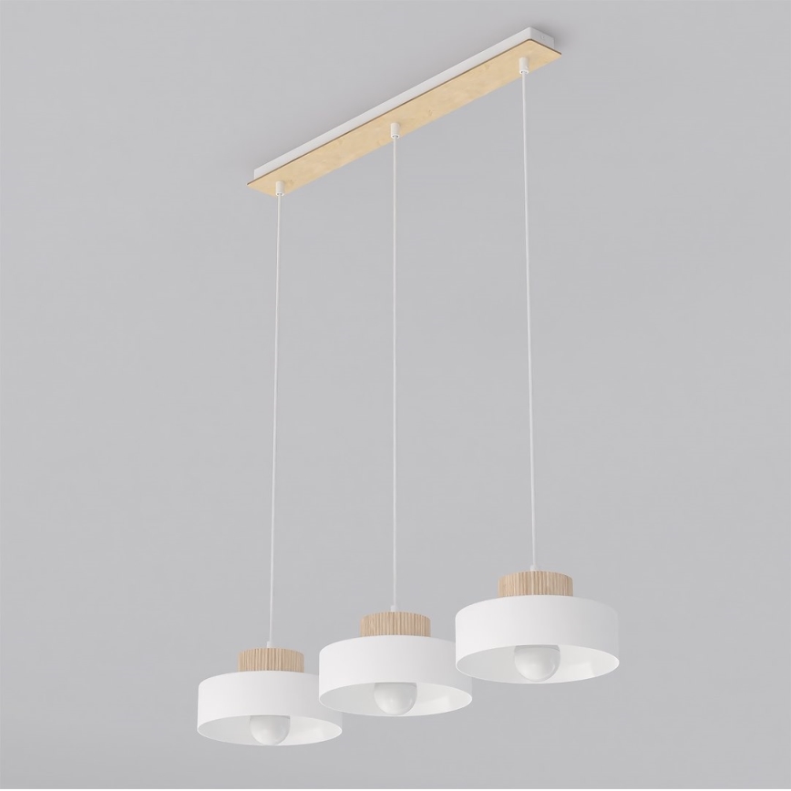 Lámpara colgante con cable KIVI 3xE27/15W/230V blanca