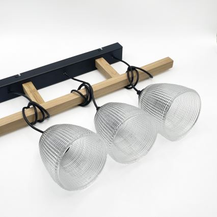 Lámpara colgante con cable LEANDRA 3xE27/15W/230V roble/negro