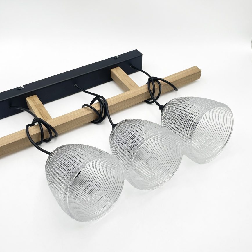 Lámpara colgante con cable LEANDRA 3xE27/15W/230V roble/negro