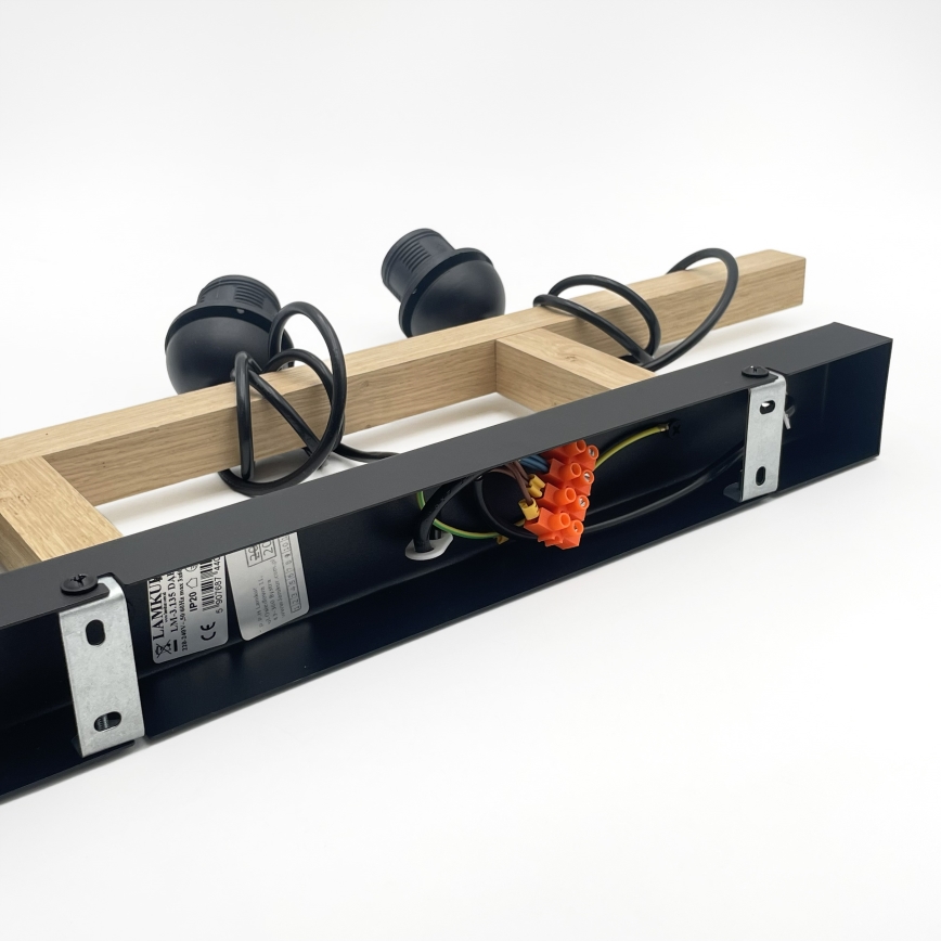 Lámpara colgante con cable LEANDRA 3xE27/15W/230V roble/negro