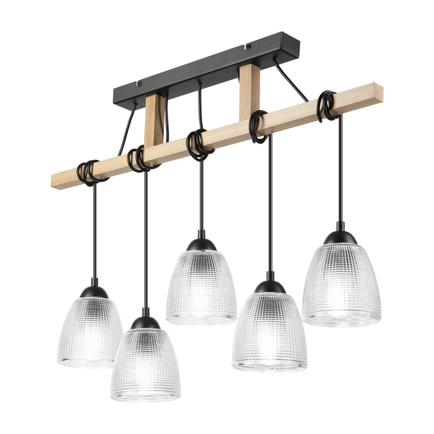 Lámpara colgante con cable LEANDRA 5xE27/15W/230V roble/negro