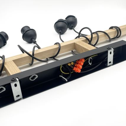 Lámpara colgante con cable LEANDRA 5xE27/15W/230V roble/negro