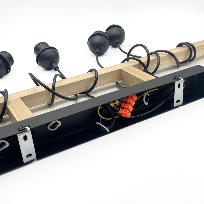 Lámpara colgante con cable LEANDRA 5xE27/15W/230V roble/negro