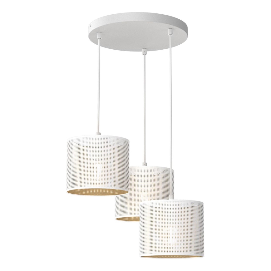 Lámpara colgante con cable LOFT SHADE 3xE27/60W/230V blanco/dorado