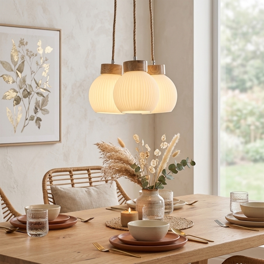 Lámpara colgante con cable LOOMIS 3xE27/15W/230V 130 cm beige/roble