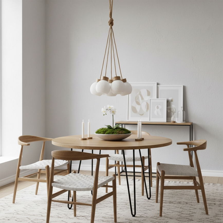 Lámpara colgante con cable LOOMIS 5xE27/15W/230V 130 cm beige/roble