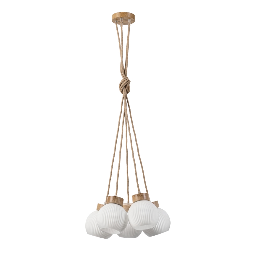 Lámpara colgante con cable LOOMIS 5xE27/15W/230V 130 cm beige/roble