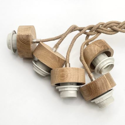 Lámpara colgante con cable LOOMIS 5xE27/15W/230V 130 cm beige/roble