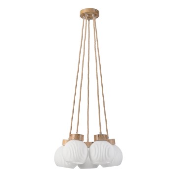 Lámpara colgante con cable LOOMIS 5xE27/15W/230V 83 cm beige/roble