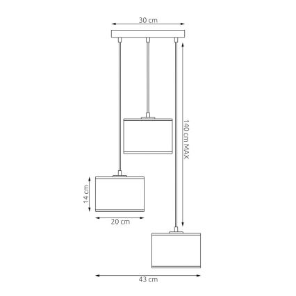 Lámpara colgante con cable LUX 3xE27/15W/230V negra/dorada