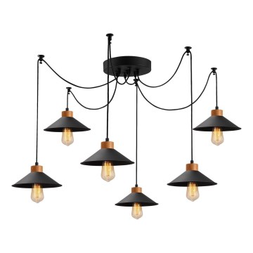 Lámpara colgante con cable MANAVGAT 6xE27/40W/230V estilo araña negro/marrón