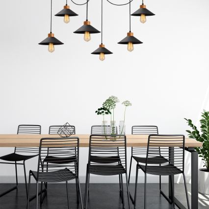 Lámpara colgante con cable MANAVGAT 6xE27/40W/230V estilo araña negro/marrón