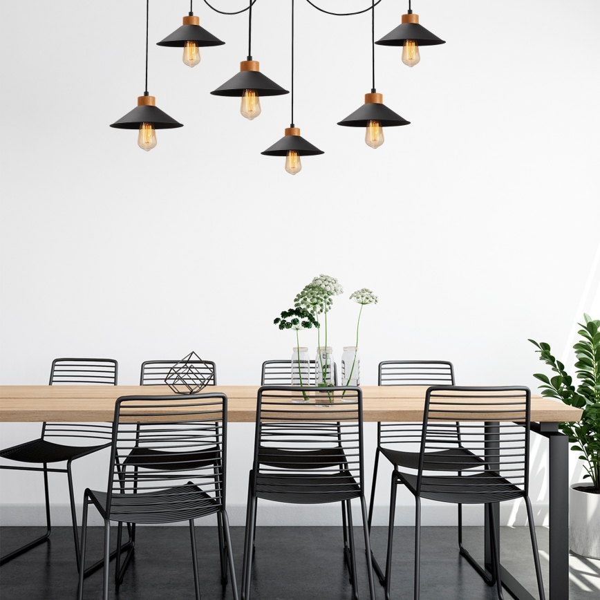 Lámpara colgante con cable MANAVGAT 6xE27/40W/230V estilo araña negro/marrón