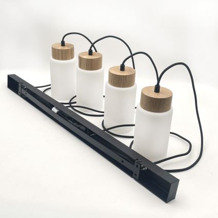 Lámpara colgante con cable MARKUS 4xE27/15W/230V negro/roble