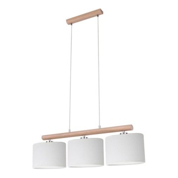 Lámpara colgante con cable MERCEDES 3xE27/40W/230V blanca/roble