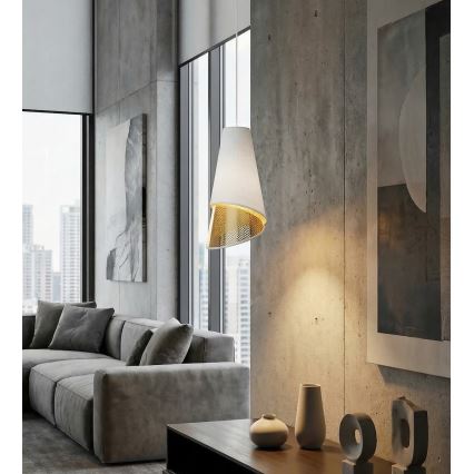 Lámpara colgante con cable MODA 1xE27/15W/230V blanca/dorada