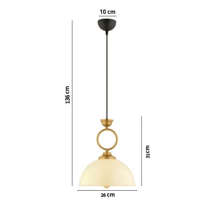 Lámpara colgante con cable MONZA 1xE27/40W/230V Ø 26 cm crema/bronce