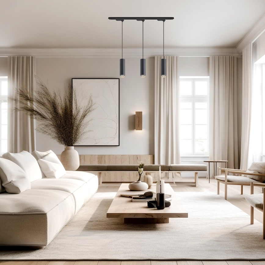 Lámpara colgante con cable para sistema de riel PIPE 3xGU10/10W/230V, negra