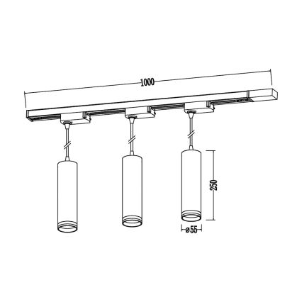 Lámpara colgante con cable para sistema de riel PIPE 3xGU10/10W/230V, negra