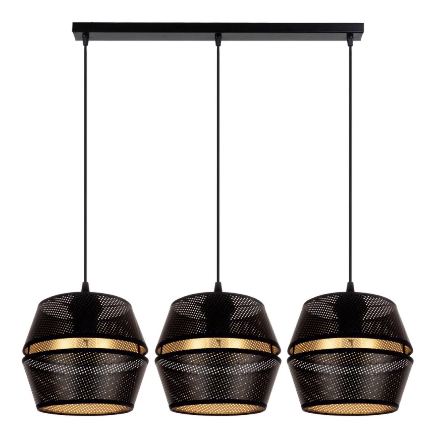 Lámpara colgante con cable PARIS 3xE27/60W/230V negro/dorado