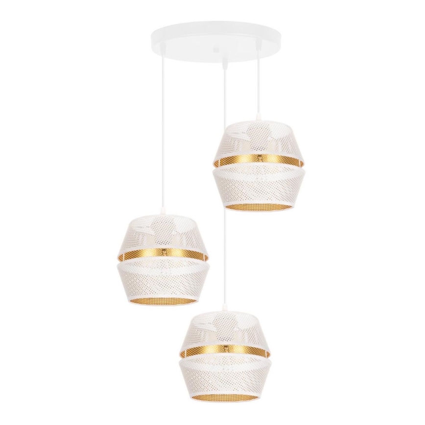 Lámpara colgante con cable PARIS 3xE27/60W/230V Ø 45 cm blanco/dorado