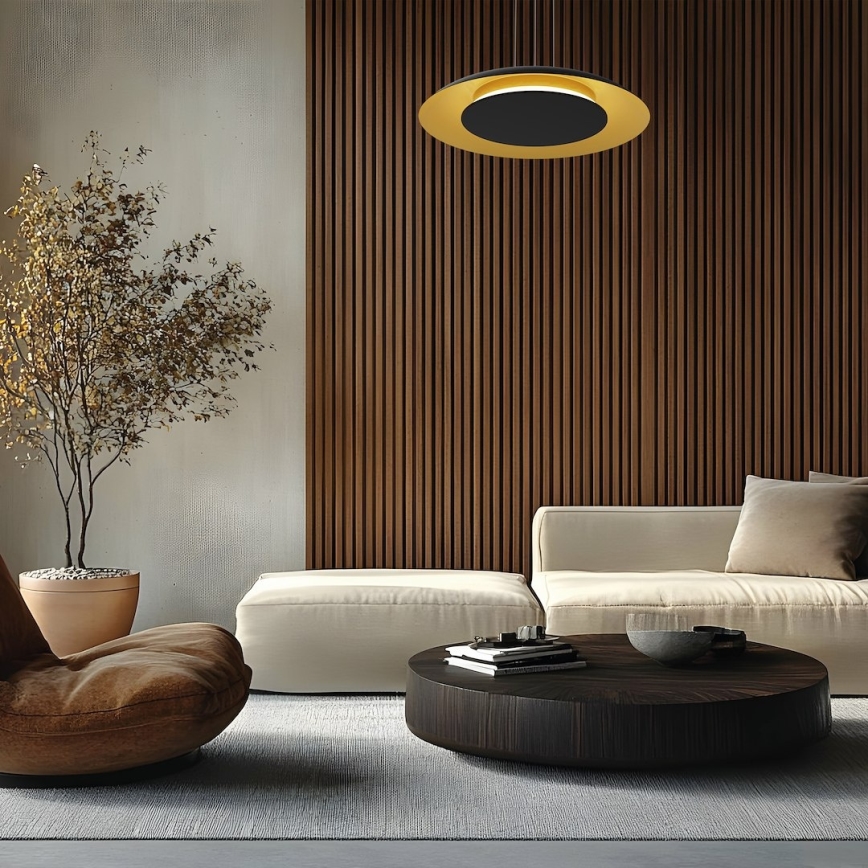 Lámpara colgante con cable PIATTINO LED/30W/230V 2700/3200/4000K Ø 40 cm negro/dorado