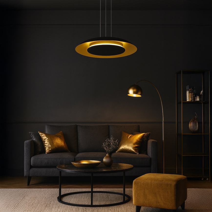 Lámpara colgante con cable PIATTINO LED/30W/230V 2700/3200/4000K Ø 40 cm negro/dorado